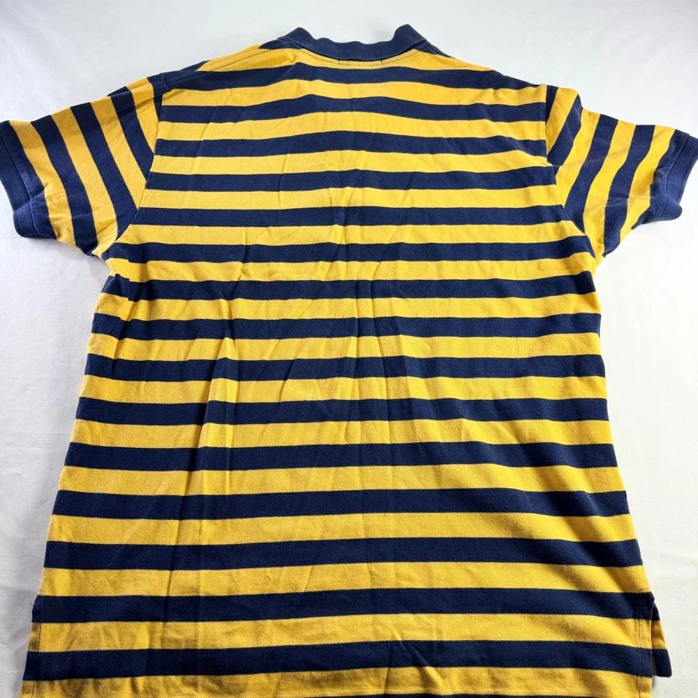 Polo Ralph Lauren Polo Shirt Mens XXL Yellow Navy Blue Striped Cotton Pique Pony